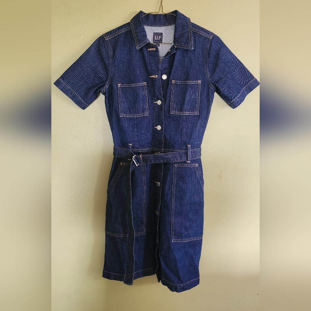 GAP Blue Denim Belted Dress Womens Size 0